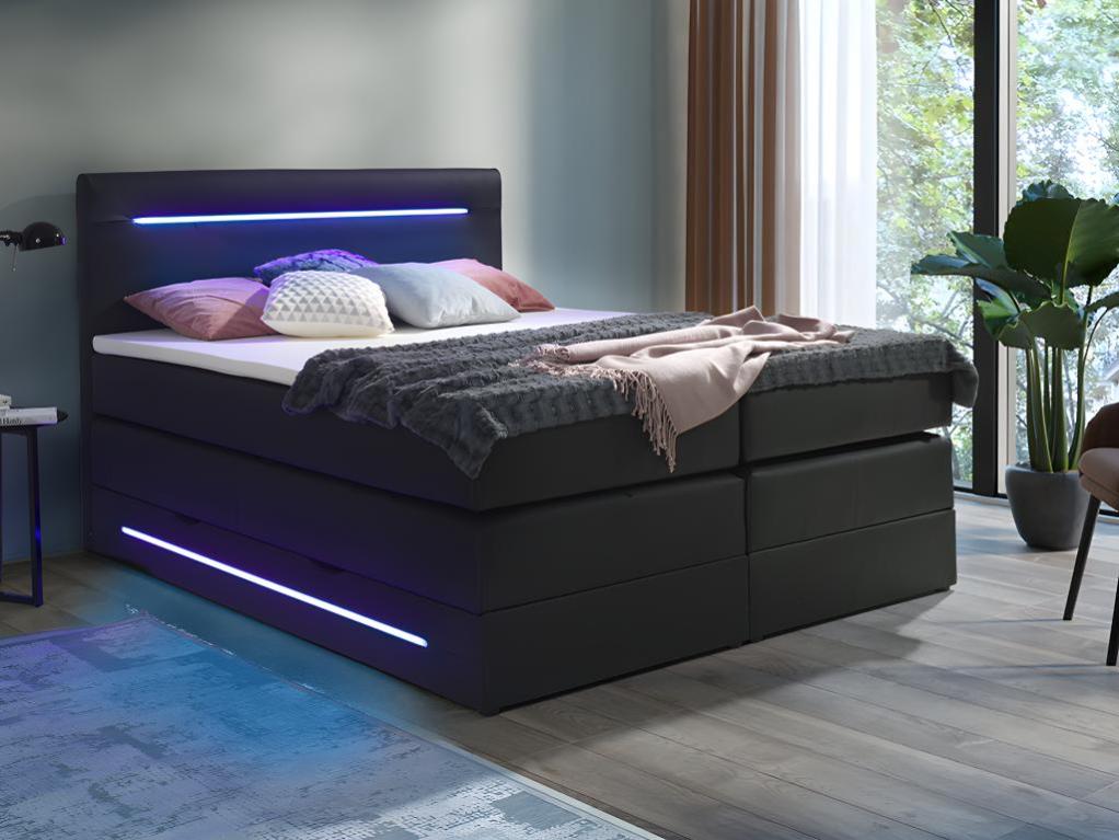 Set Boxspring testata LED+Base letto contenitore+Materasso+Topper ...