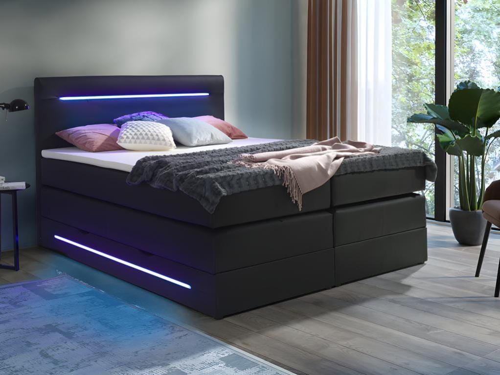Set Boxspring testata LED+Base letto contenitore+Materasso+Topper ...