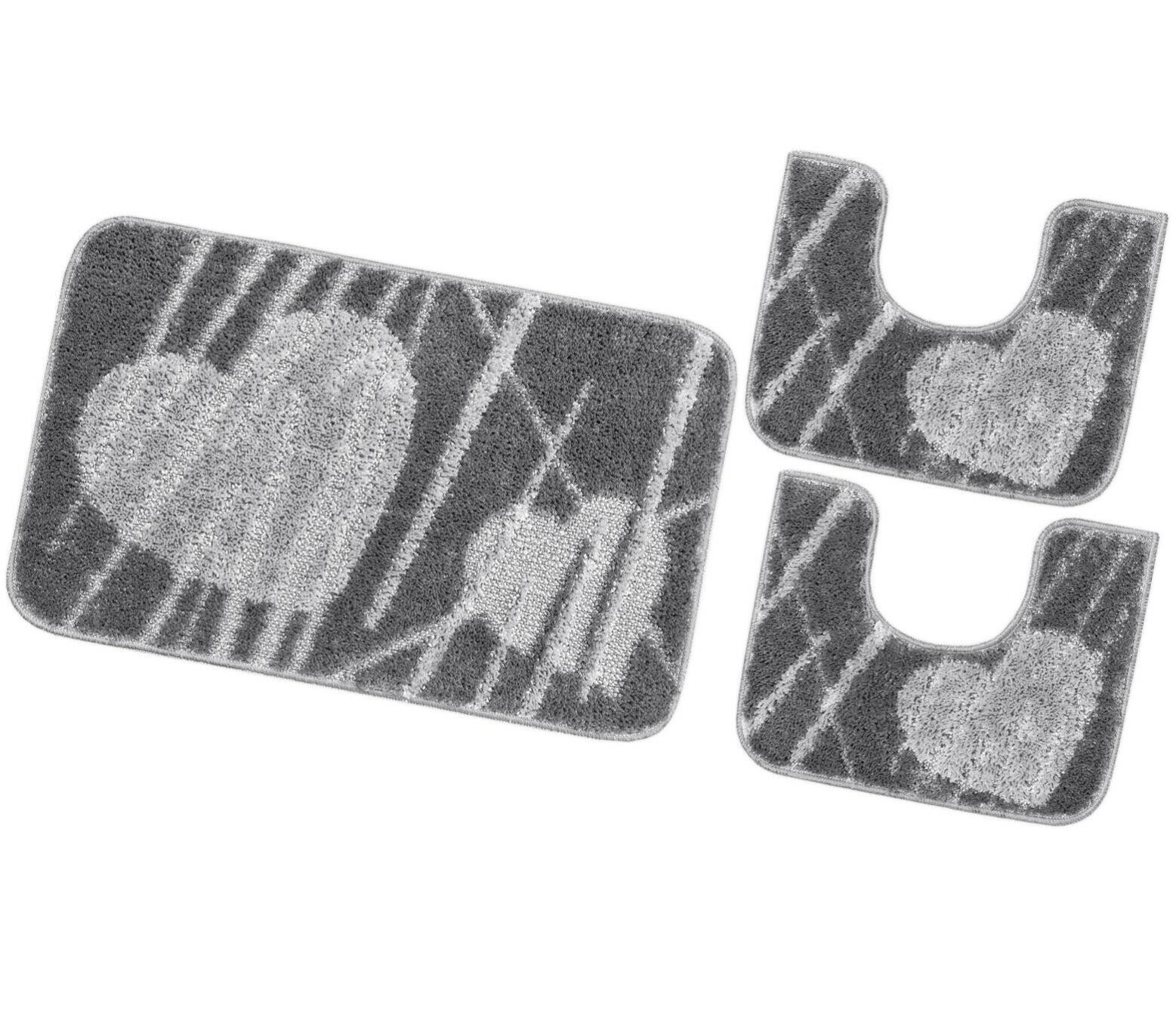 Set Tappeti Bagno 3 Pezzi Girowater - Morbido Antiscivolo, Shaggy Grigio, Made In Italy