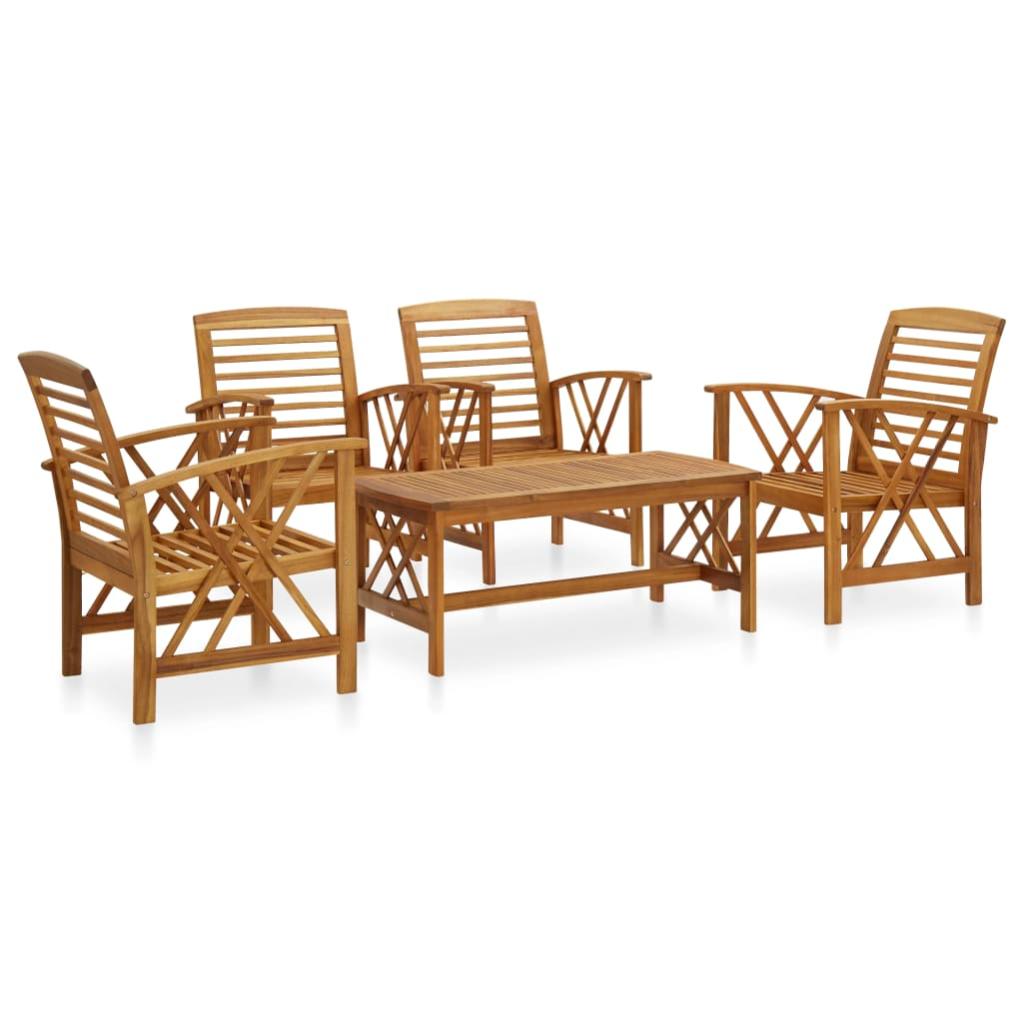 VidaXL Set Divani Da Giardino 5 Pezzi In Legno Massello Di Acacia – 4 Sedie E Tavolino Con Cuscini Grigio Scuro - 5