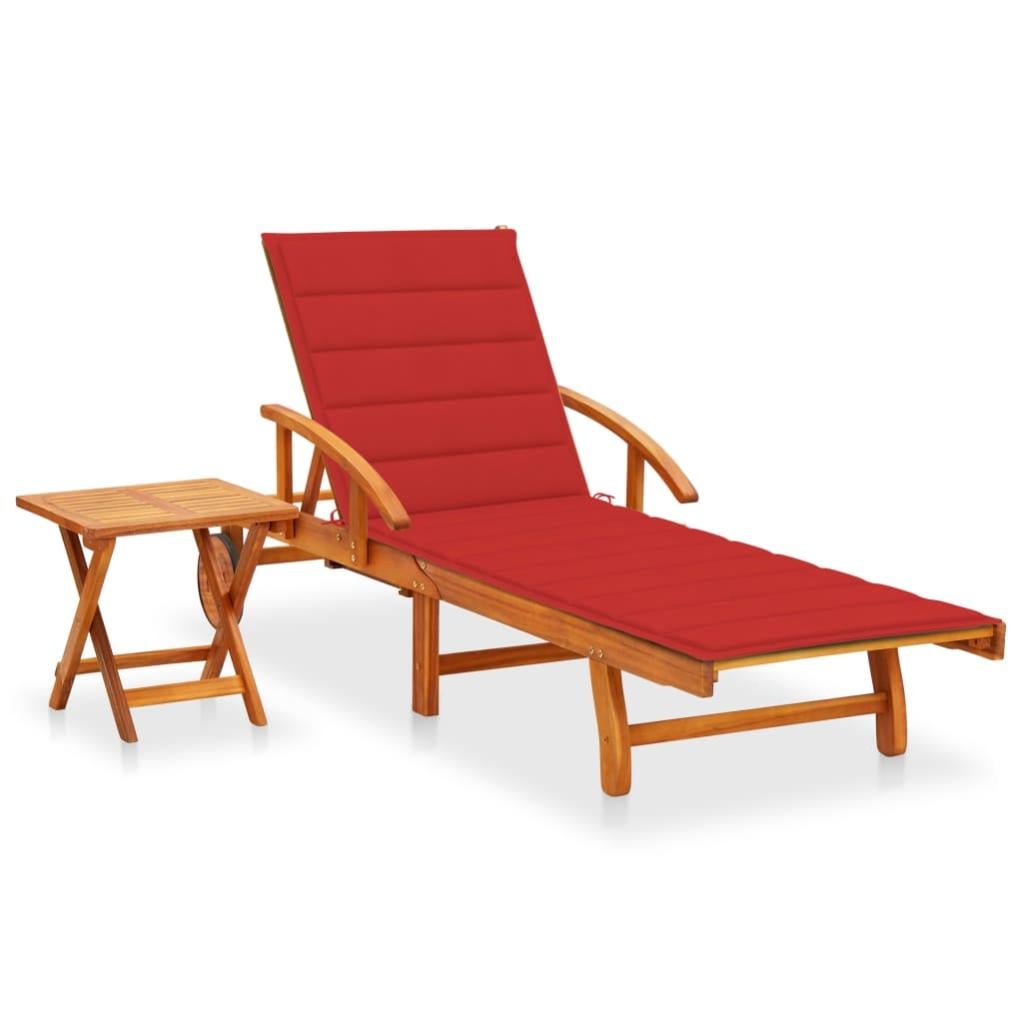 Chaise longue de jardin avec table et coussin Bois d'acacia vidaXL