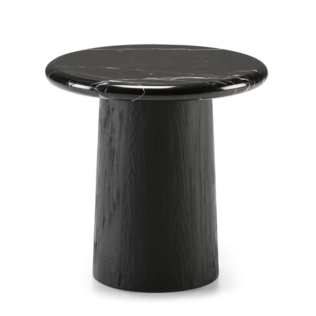 Table d'appoint ronde bois et marbre noir Lito | Leroy Merlin