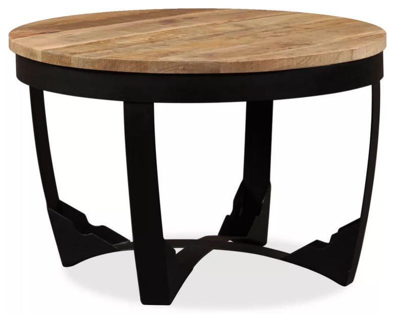 Table basse ronde manguier massif clair et pieds métal noir Dink