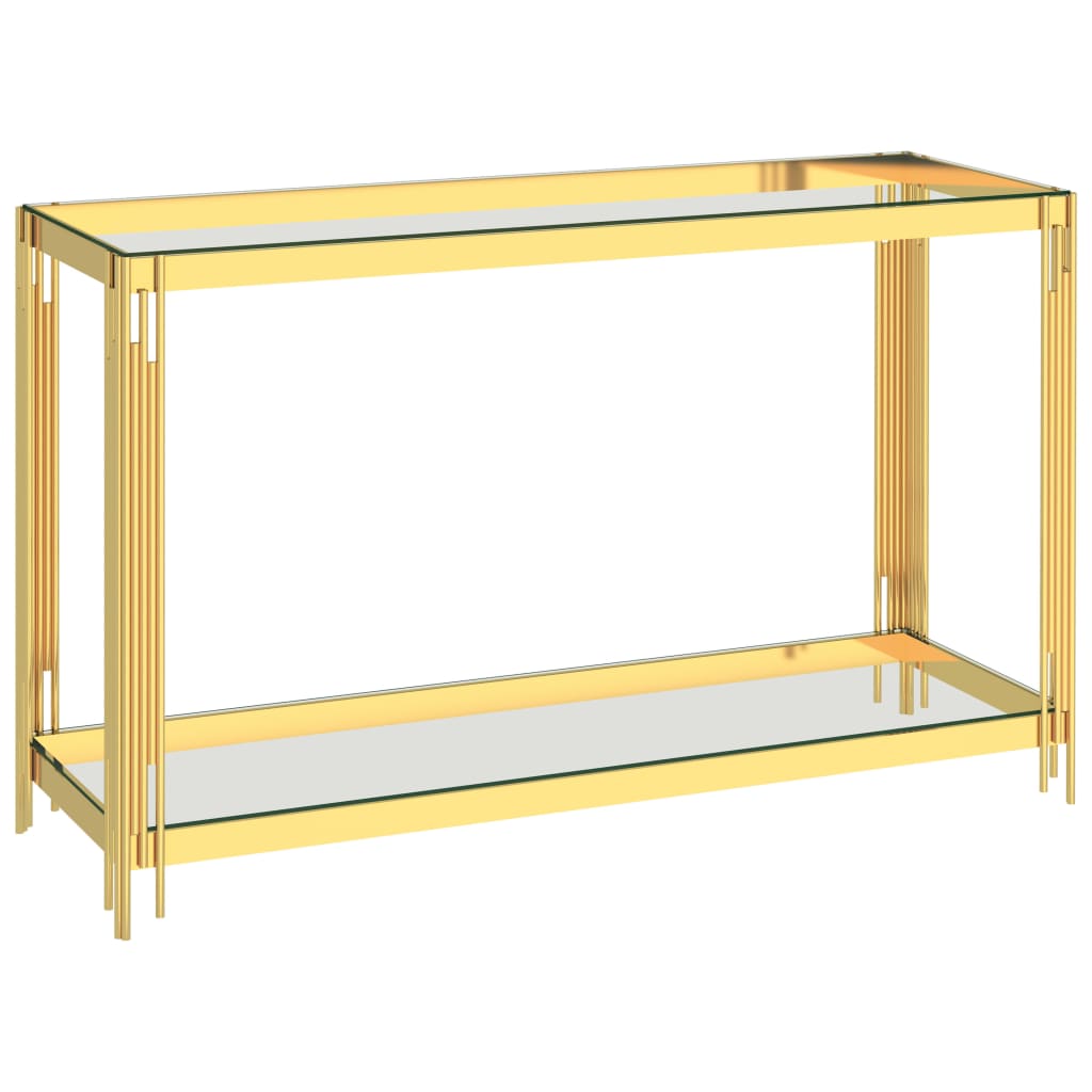 Tavolino 40x60h cm in acciaio oro con piano in vetro - Guvia