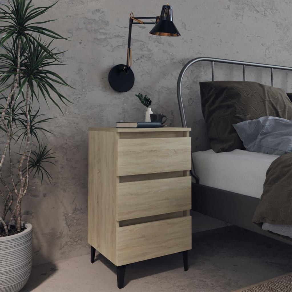 VidaXL Comodino Rovere Sonoma 40x34,5x60 Cm - Tavolino Da Notte In Legno Multistrato E Metallo, Per Camera Da Letto