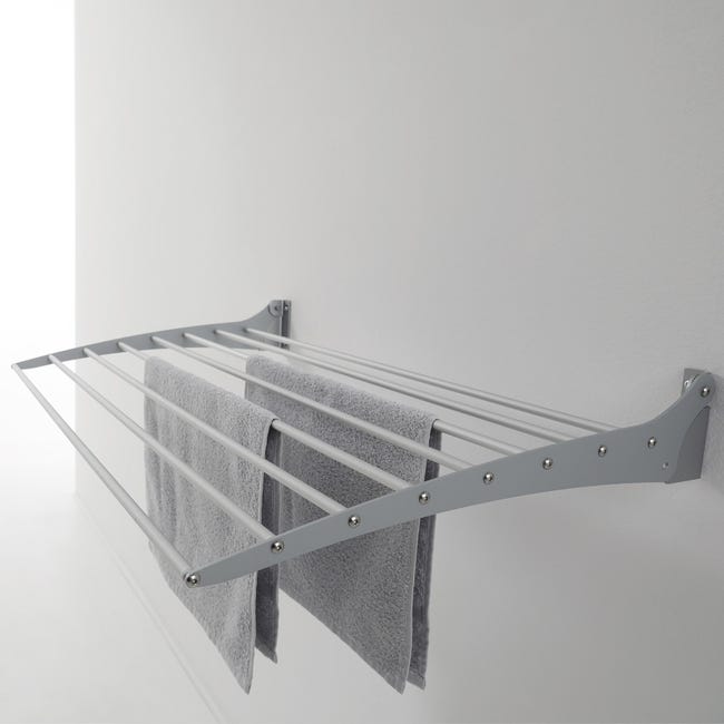Tendedero de pared negro, Tendedero para interior y exterior de aluminio y  acero, Foxydry Fold 100, 100x50x10 cm
