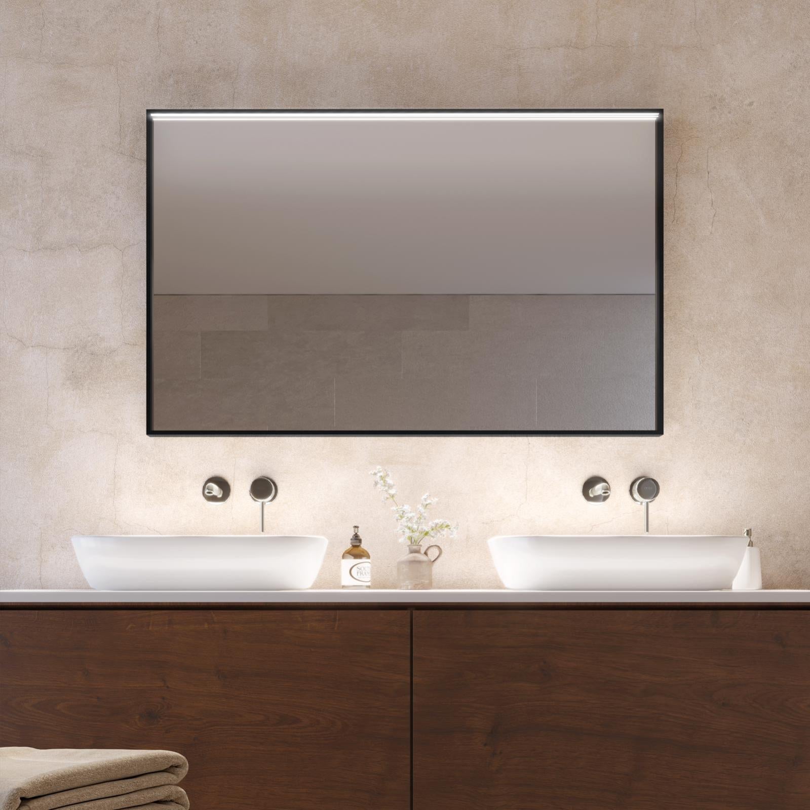 foxydry Specchio da parete con led, specchio rettangolare con cornice nera, specchiera nera bagno, camera da letto e atrio, spessore cornice 55/130 mm (105x75x5.5 cm