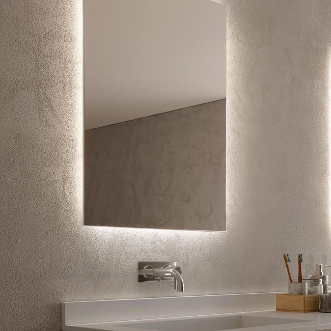 Espejo de pared rectangular iluminado, espejo de baño sin marco con LED,  espejo iluminado con cuadro de aluminio, 1055x75x3 cm