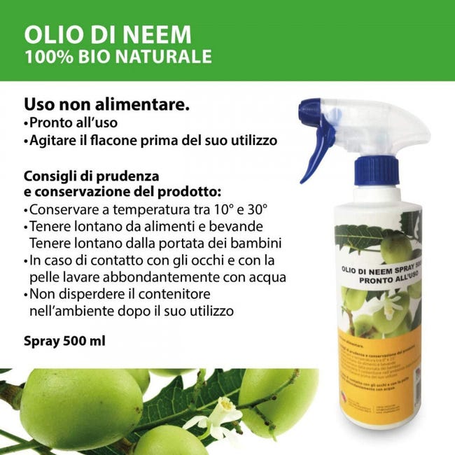 Olio di neem 500 ml insetticida repellente per zanzare cimici afidi  cocciniglia naturale per orto e giardino