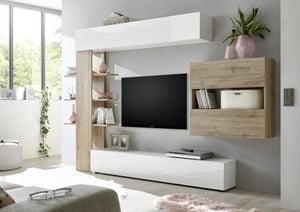 Mueble TV moderno 260x43 cm pared salón blanco brillo More