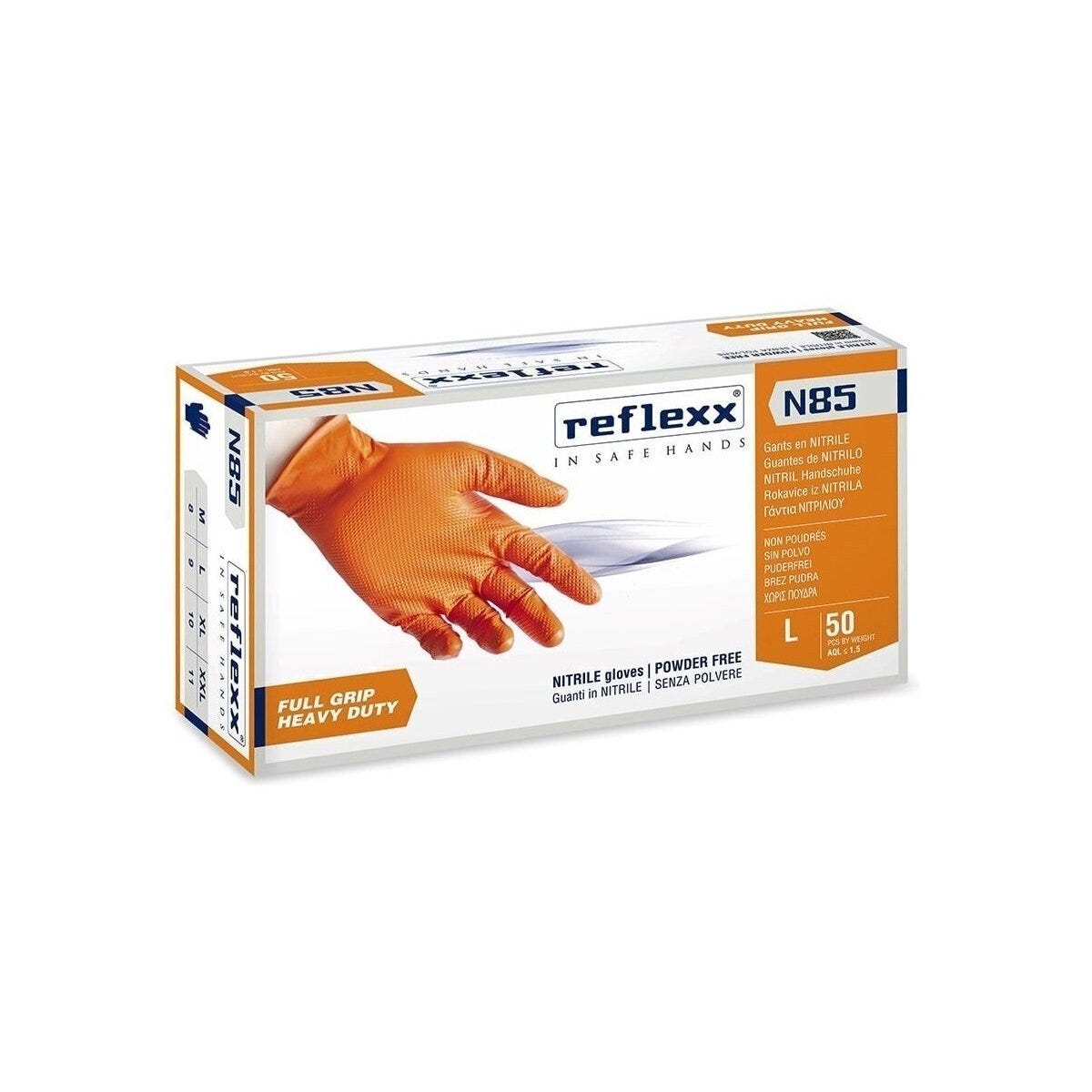 Reflexx N85/L Guanti in nitrile arancioni usa e getta Powergrip Senza  polvere Senza lattice, struttura a diamante