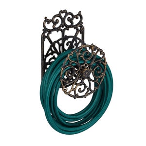 Porte-tuyau D'arrosage Mural En Fonte - Style Vintage Bronze - Pour Tuyaux Jusqu'à 20 M - Dimensions 24x31.5x15 Cm - Relaxdays