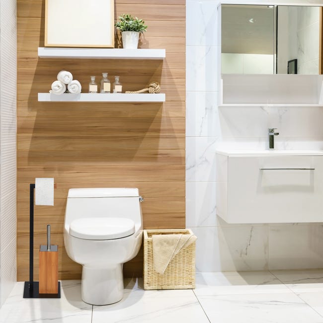 Ensemble WC sur pied - Porte-Brosse et rouleau de papier toilette avec  Brosse WC en silicone - Pour chaque salle de bain - Noir A361