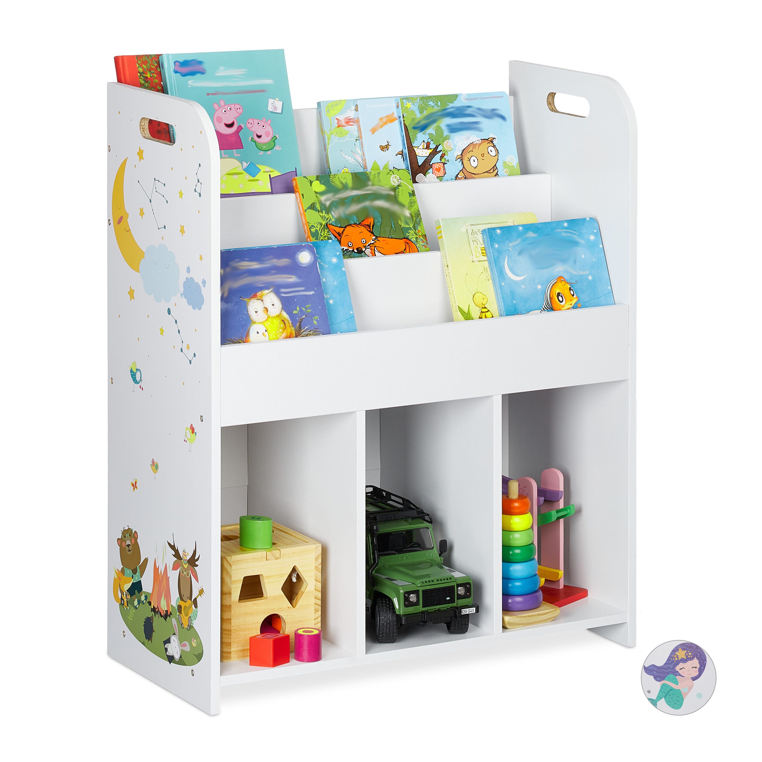 Relaxdays 10022747_59 Scaffale per Bambini con Box Porta-Giochi, Contenitori  Colorati per Giocattoli, MDF+Plastica, 68x86x31 cm