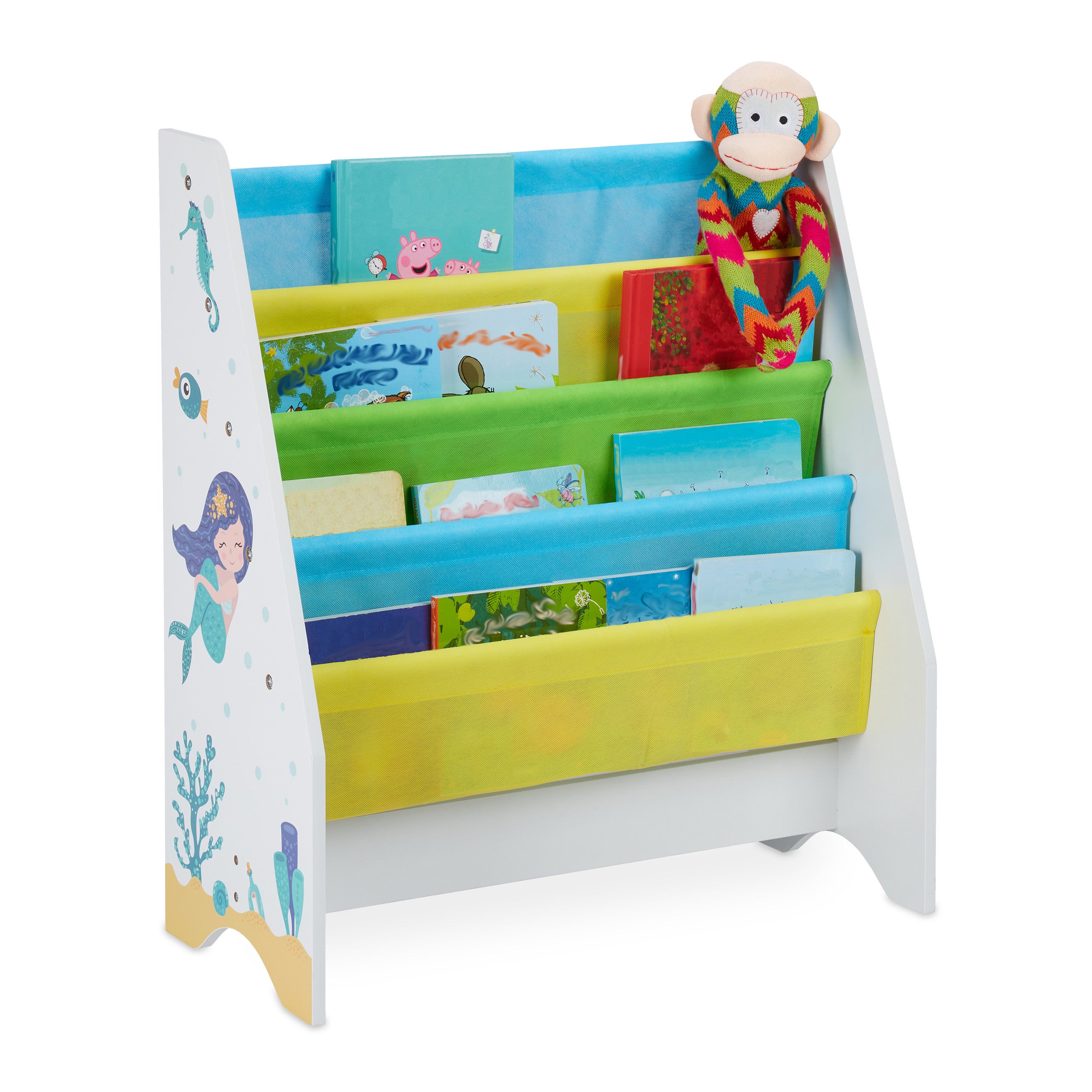 Relaxdays Scaffale Libreria Bambini Colorato Bimbi Dimensioni HLP: 71x62x29 cm 4 Scomparti,Immagini di una Sirena 