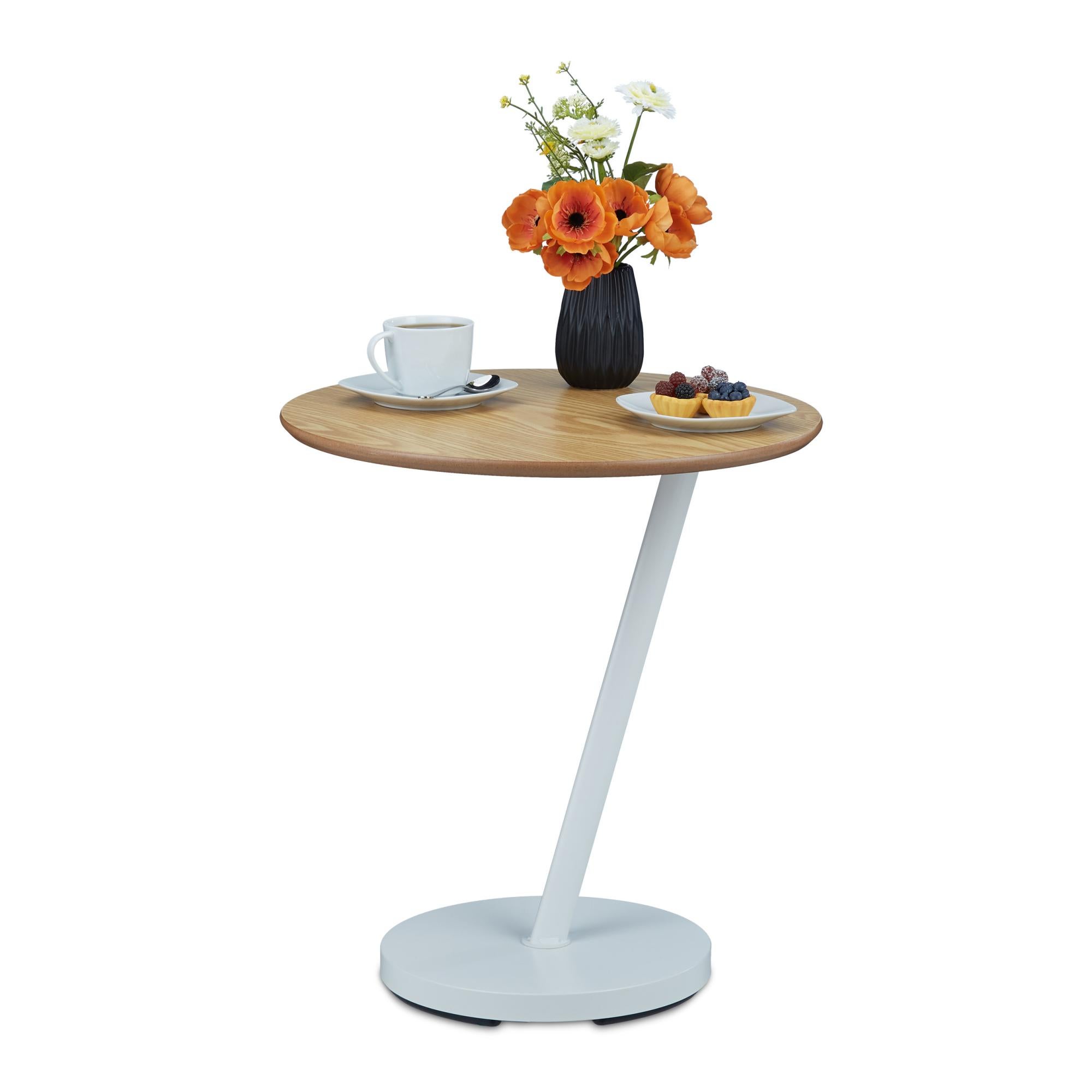 Homepop Lindsay 20 In. Whitewash Round MDF And Oak Veneer End Table With Square Black Metal Base K8754 Lw109