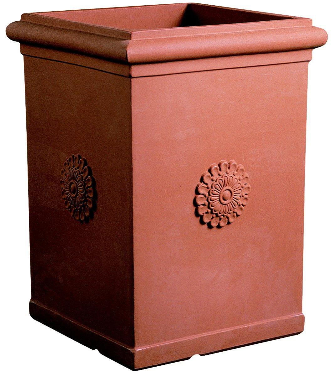 Italiaanse Terracotta Pot 25.8x25.8x24 Cm Terracotta Plantenbak Met Rosone - Handgemaakt In Italië, Vorstbestendig, Vierkant 25.8x25.8x24cm Plantenbak Met Rozet