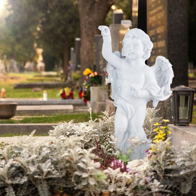 Relaxdays Statue ange funéraire, résistant gel, déco pierre tombale  cimetière jardin, 50 cm, blanc