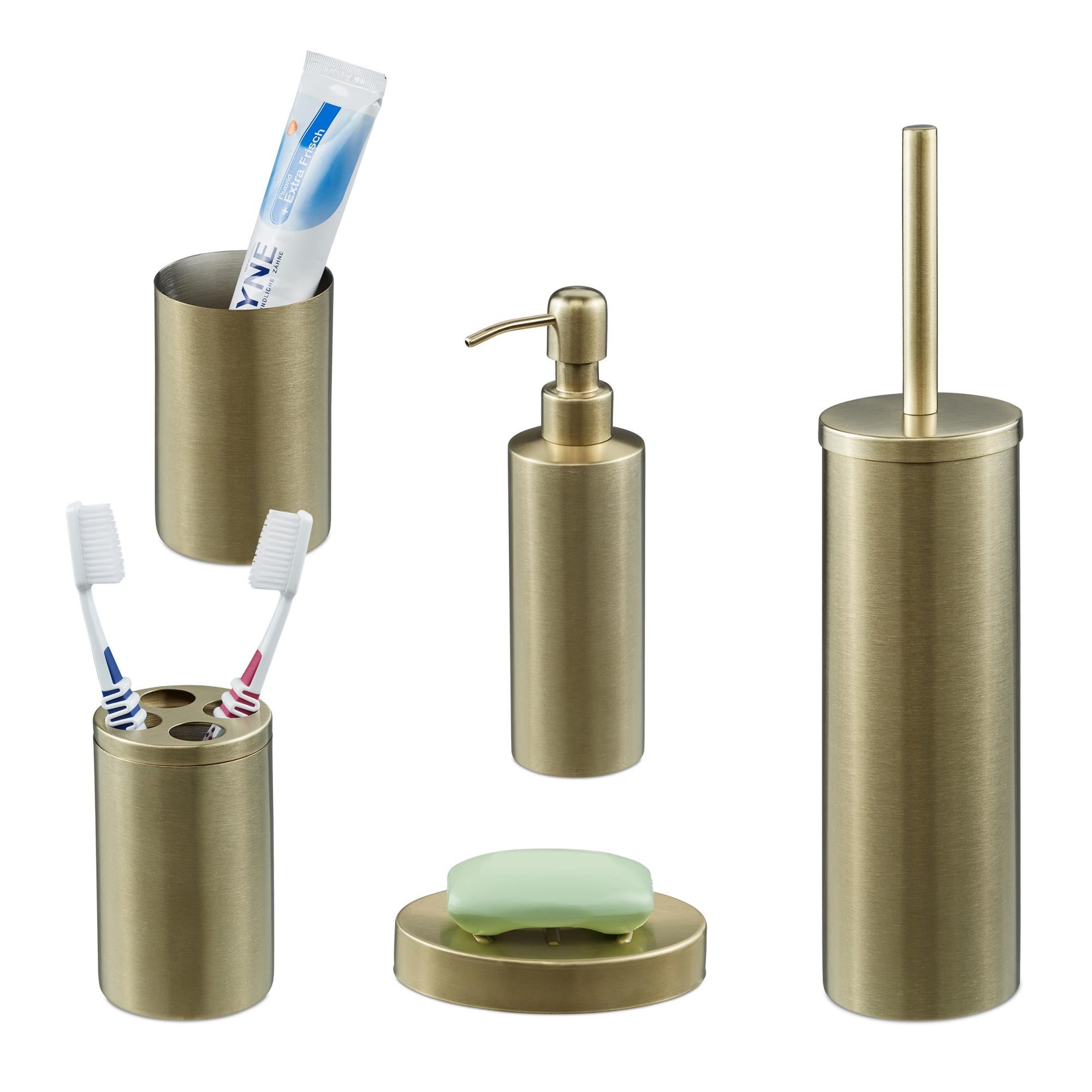 ARFUKA Portaspazzolino In Acciaio Inox Con 5 Slot E 2 Bicchieri Per Bagno - 2