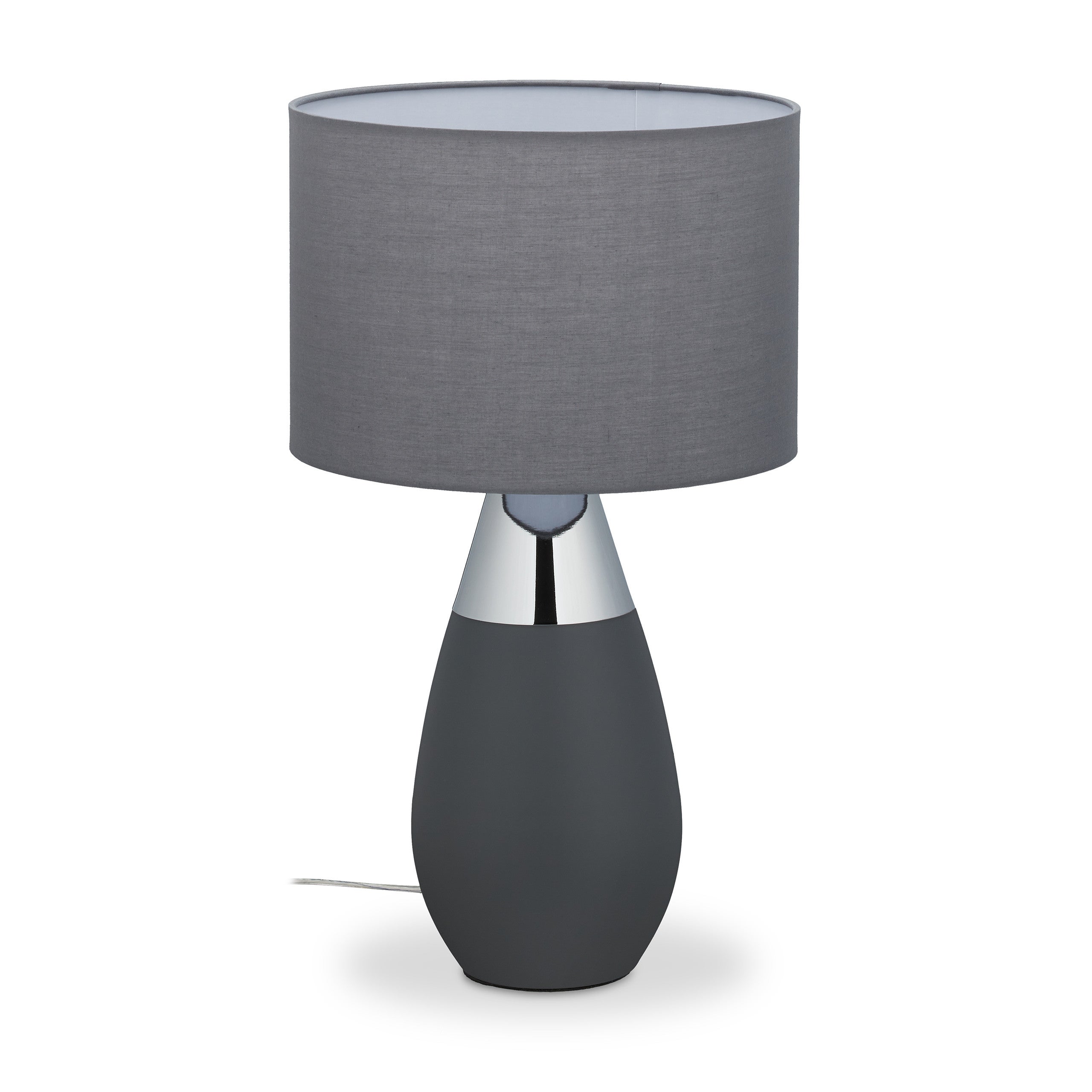 Relaxdays Lampada da Tavolo, Luce con Funzione Touch Dimmerabile, 3 Livelli  di Intensità, Design Moderno, Grigio/Argento