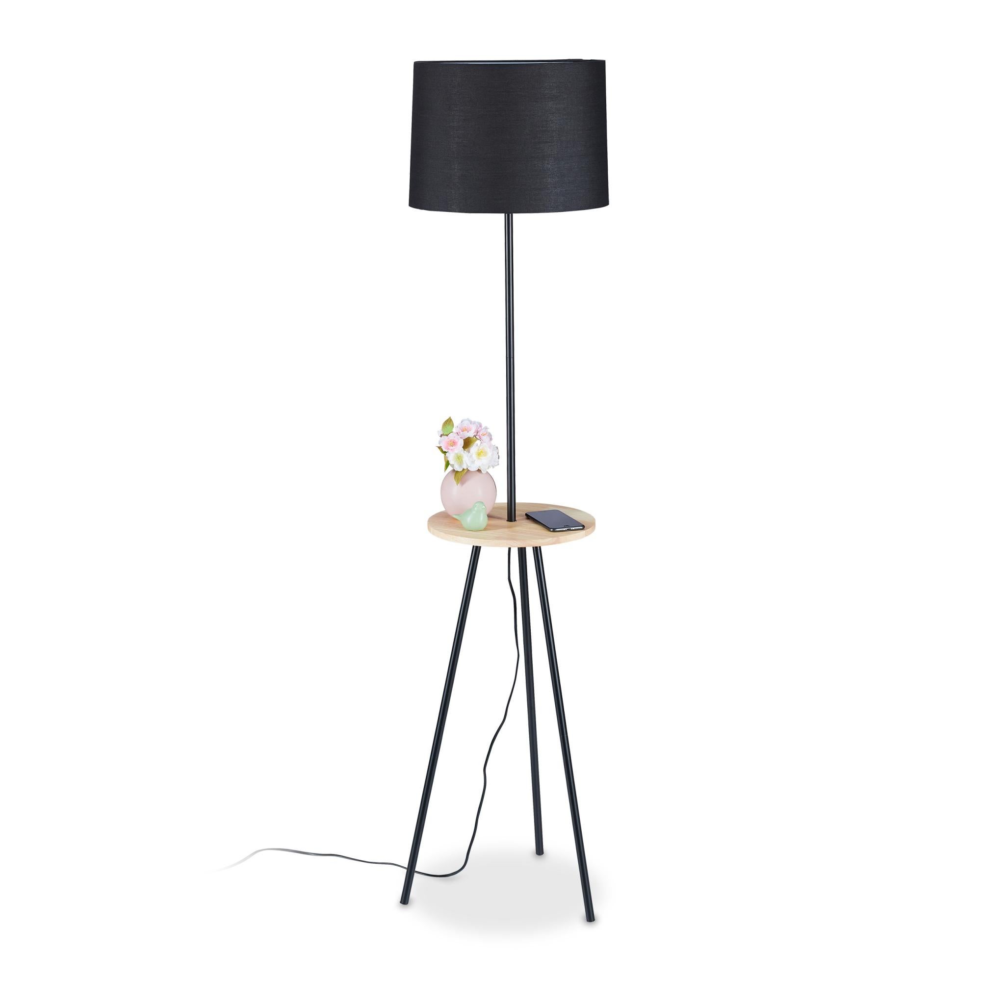 LUVODI Lampada da Terra 2 in 1 Tavolino laterale da divano Lampada da Salotto Oro e Bianco 2 Ripiani per Soggiorno con Lampadina a LED