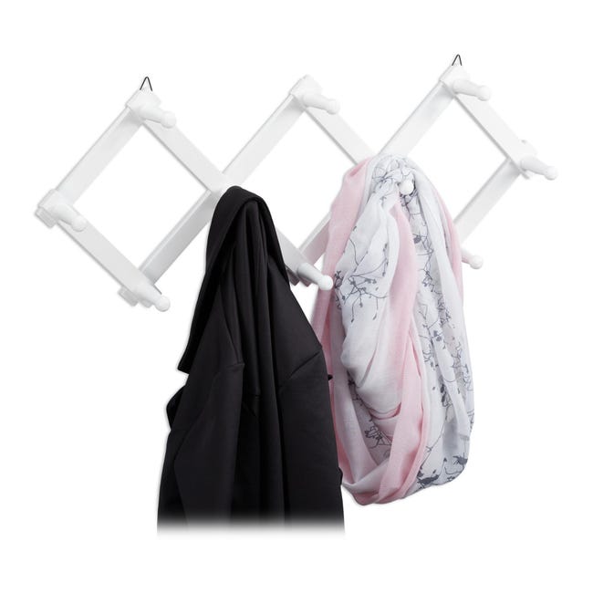 Attaccapanni Da Parete Relaxdays In Legno - 10 Ganci Pieghevole, Bianco, Allungabile Fino A 87.5cm - Foto 10