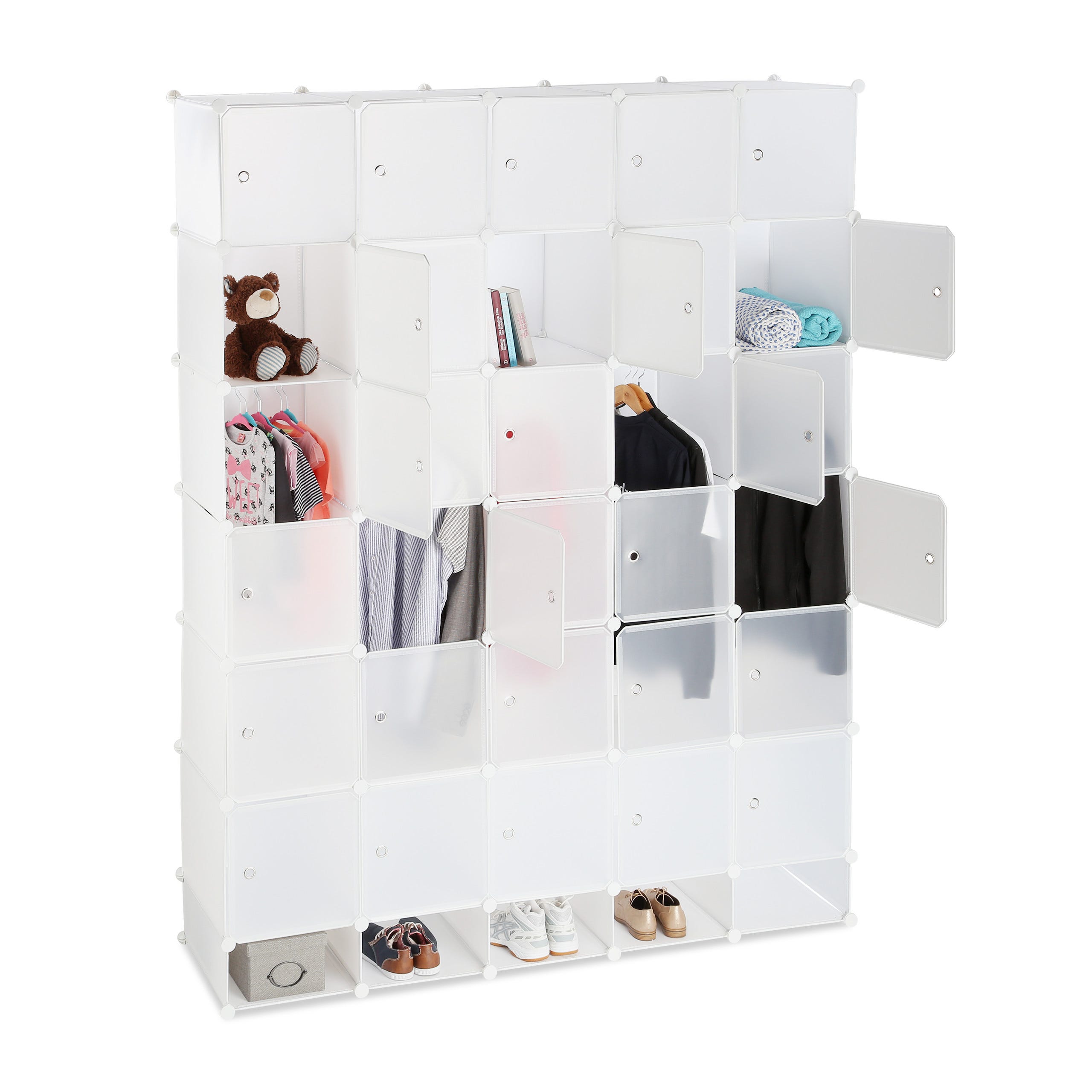 Relaxdays Armoire penderie Meuble cubes rangement 9 casiers plastique  modulable DIY 145 x 110 x 37 cm