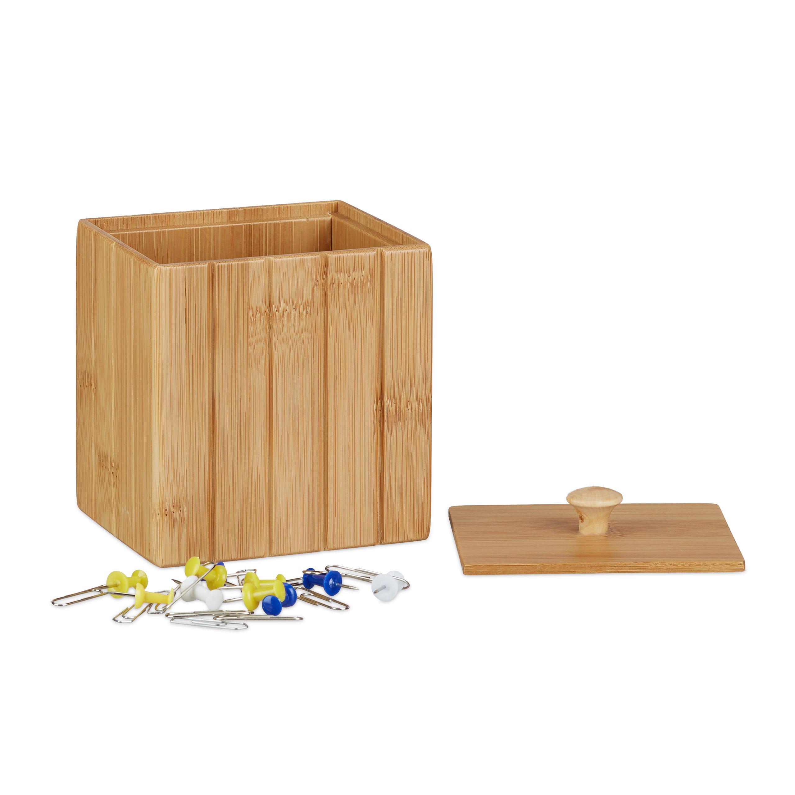 Relaxdays Boîte de rangement bambou couvercle boîte en bois rangement  cuisine bijoux HxlxP: 11,5 x 10 x 8 cm, nature