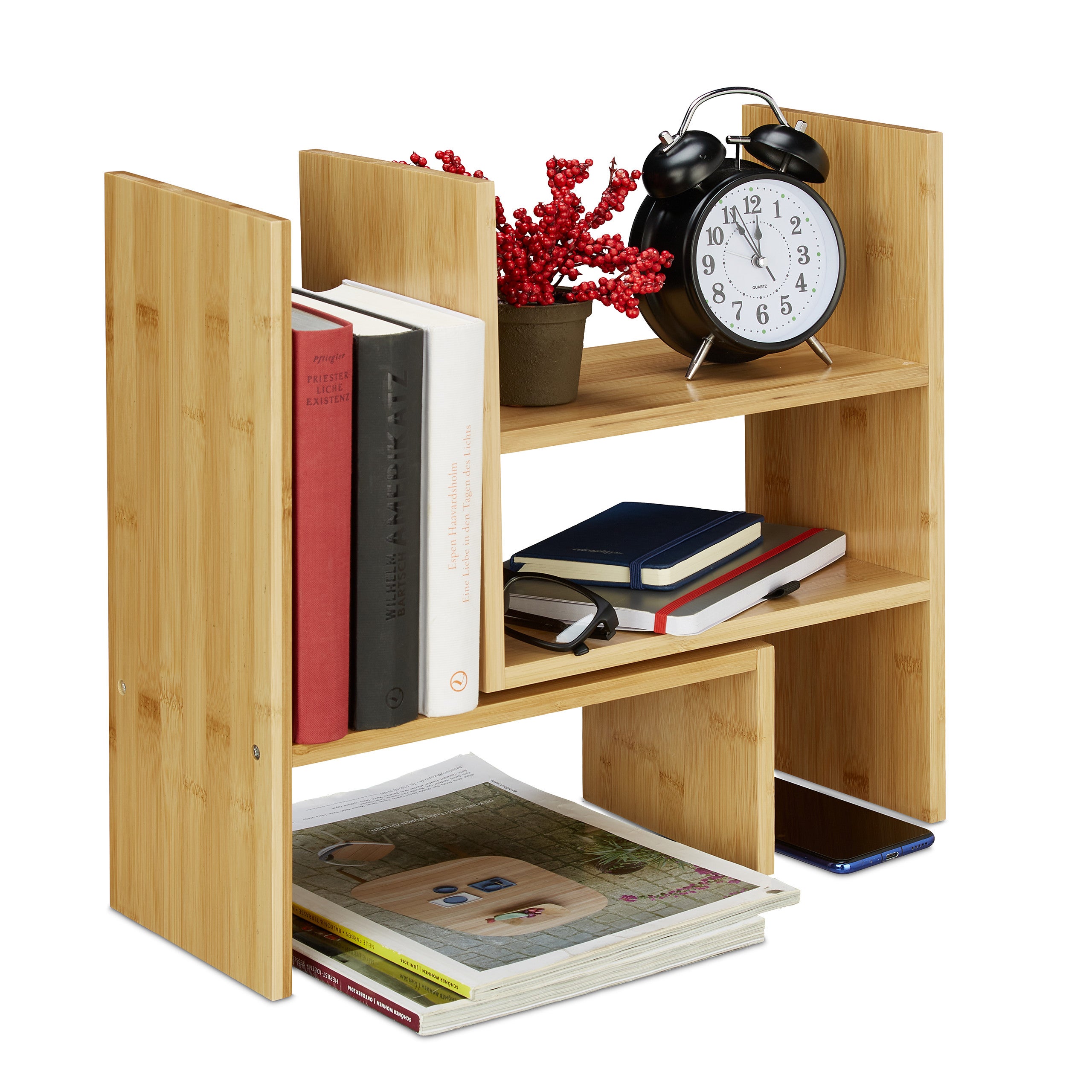 Petite étagère de table simple pour étudiant, mini étagère en bambou,  étagère de rangement de bureau (couleur : marron, taille : 58 x 19 x 47 cm)