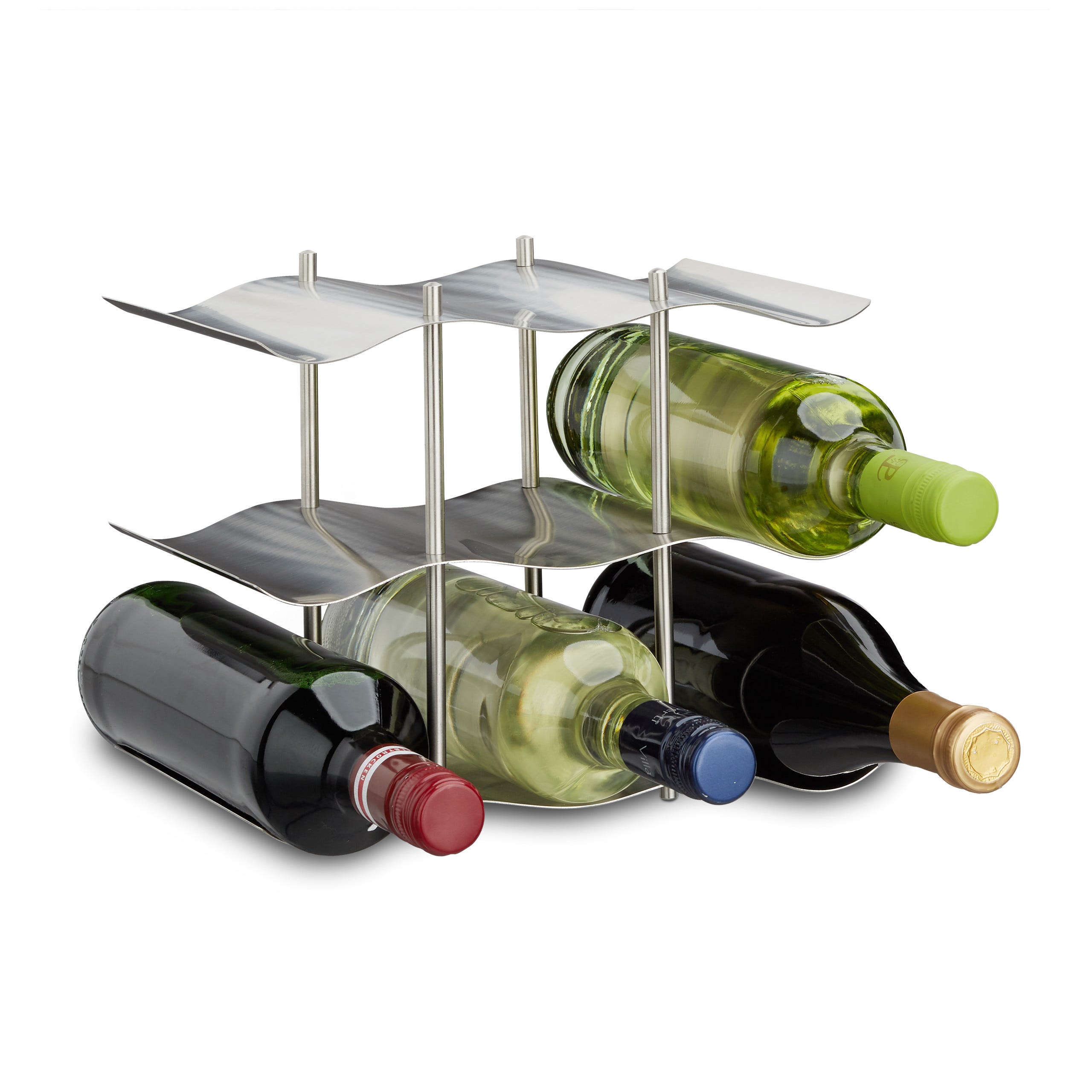 Relaxdays Casier à vin pour 9 bouteilles en inox 3 étages design moderne  range-bouteilles HxlxP: 22 x 27 x 16,5 cm, argenté