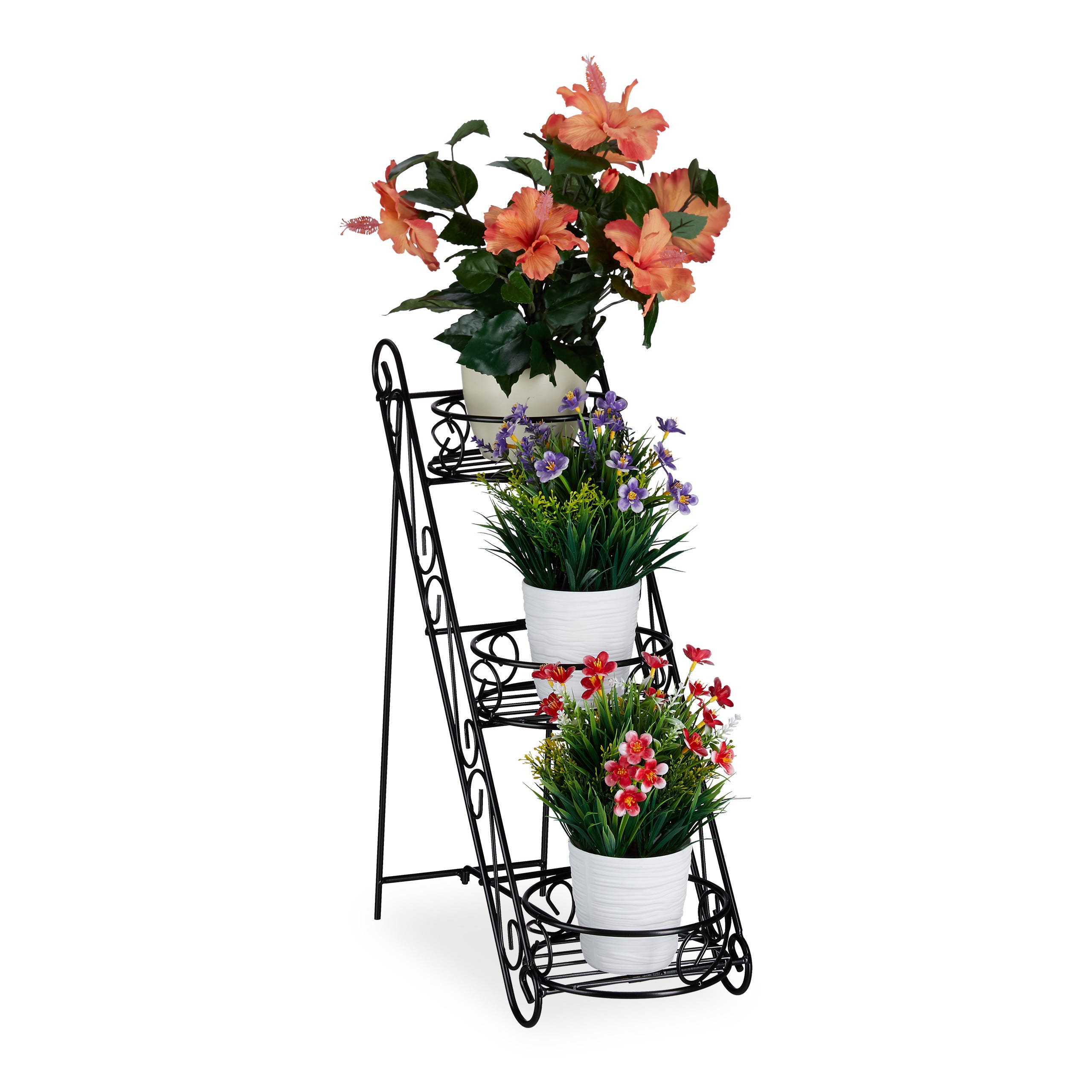 3/4 Tier supporto per piante in metallo supporto per vaso da fiori alto  nero da interno espositore pieghevole per Patio giardino soggiorno angolo  balcone