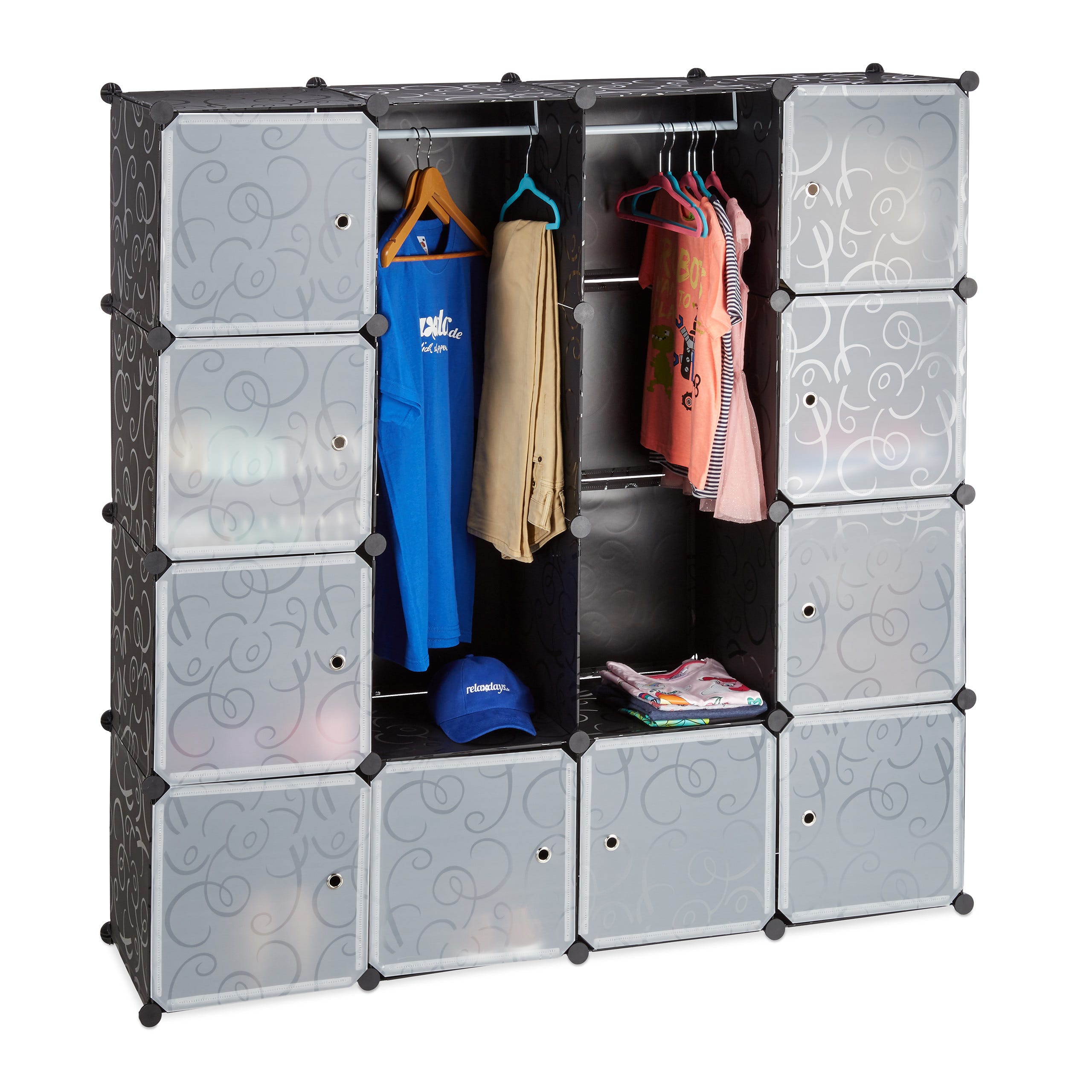 Relaxdays Étagère cubes rangement penderie armoire 12 compartiments  plastique modulable HxlxP: 145,5 x 145,5 cm, noir