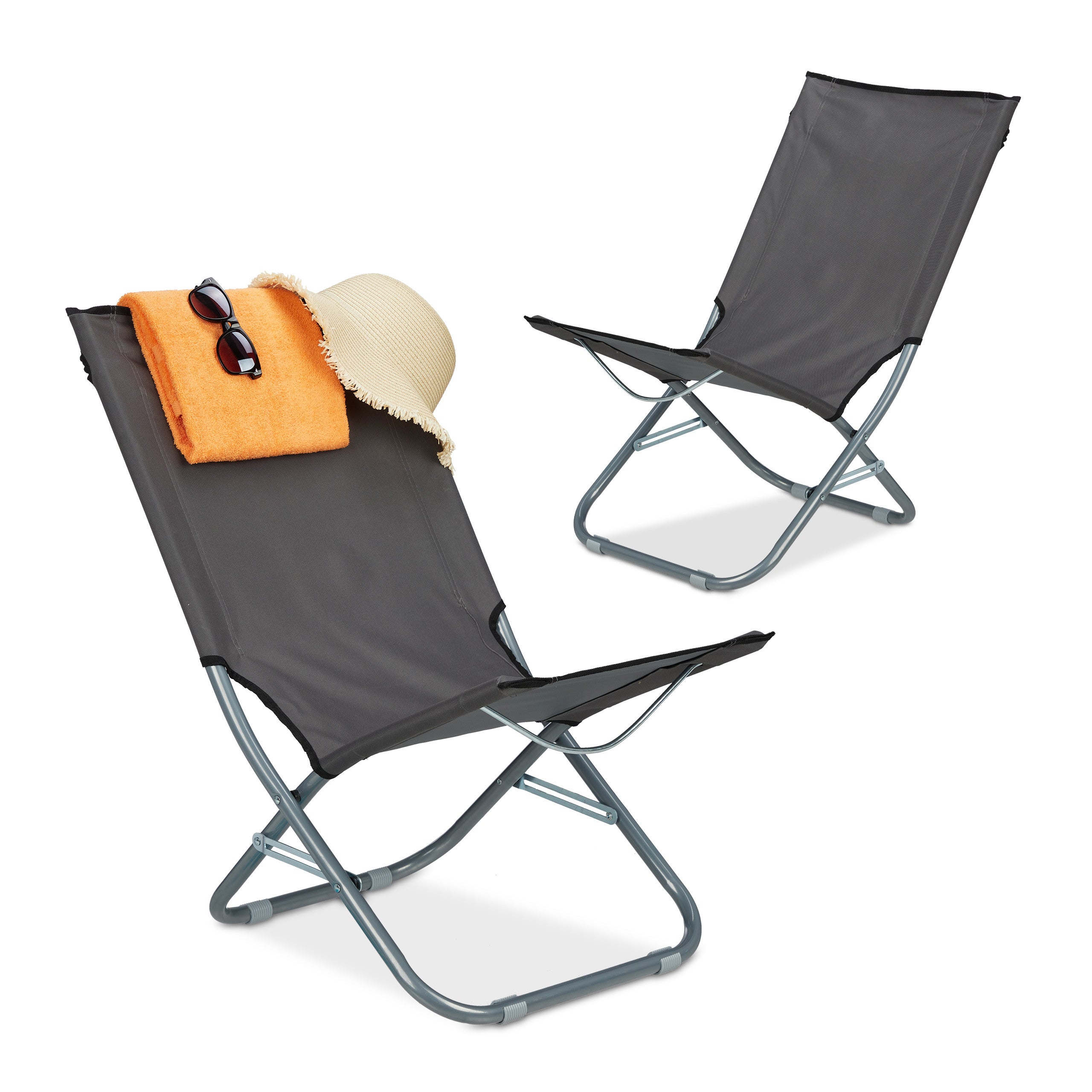Pieghevole con Schienale 79x48,5x65 cm Giardino & Spiaggia Grigio Relaxdays Set da 2 Sedie da Campeggio Portatile 