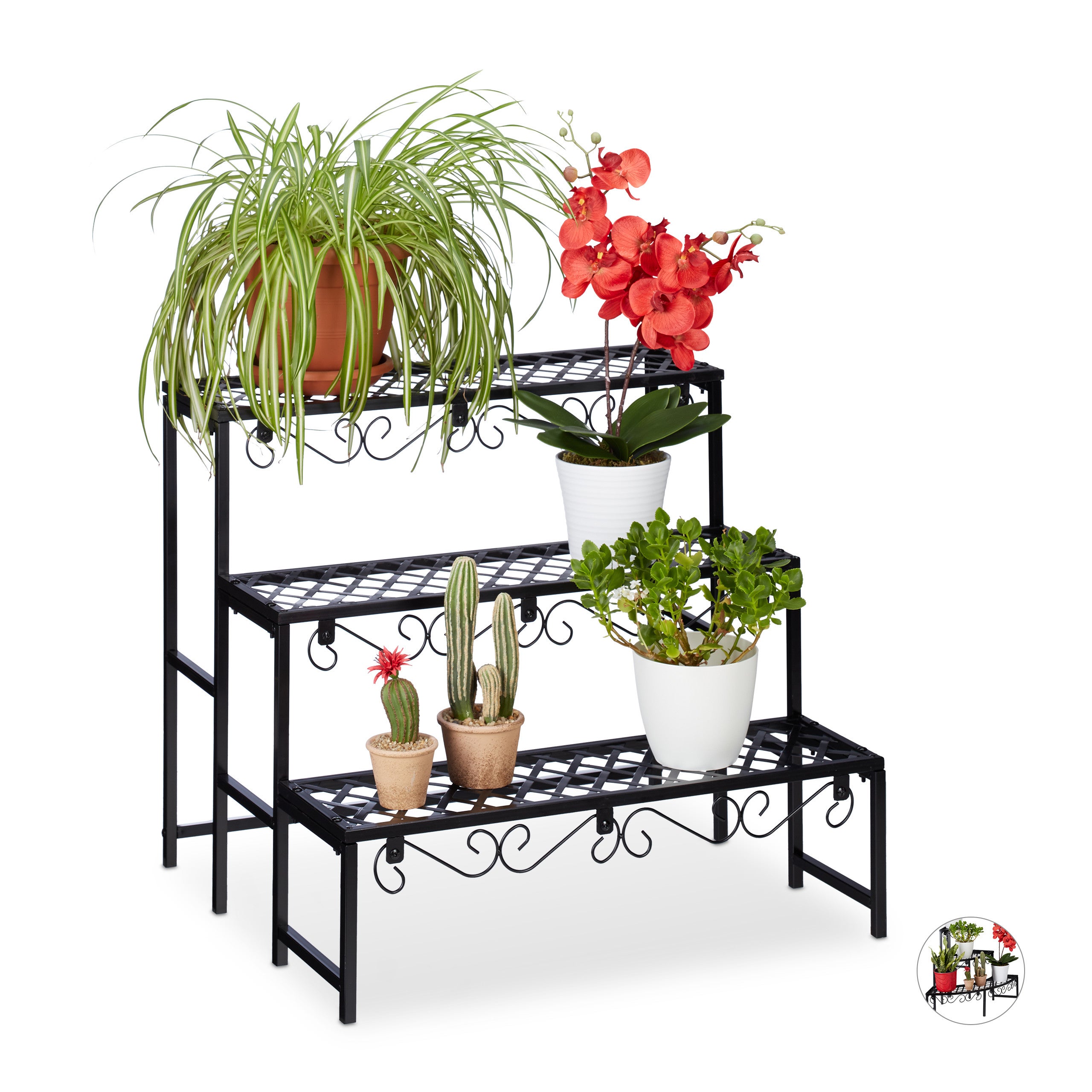 Relaxdays Étagère Fleurs métal 6 Niveaux Support Pot de Fleurs Noir Escalier pour Plantes décoration H: 140 cm 