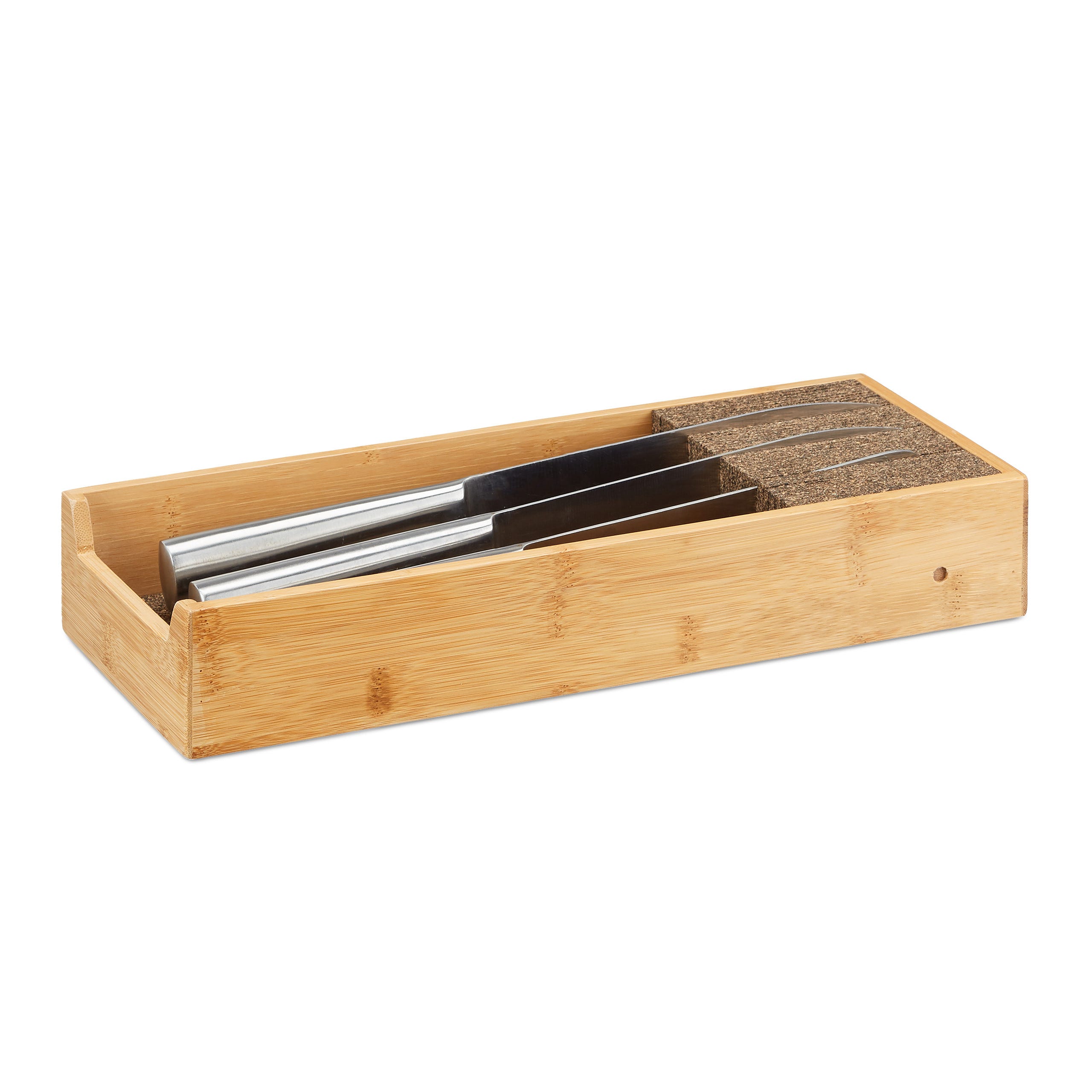 Relaxdays Ceppo porta-coltelli in bambù portaposate da cassetto organizer  cassetti HLP: 6,5x38x15,5 cm colore naturale