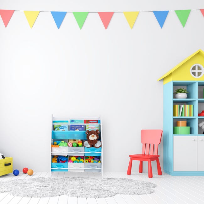 Relaxdays Etagère enfant boîtes, rangement jouets, design, meuble chambre d' enfants, HlP 89 x 27,5 x 30 cm, coloré