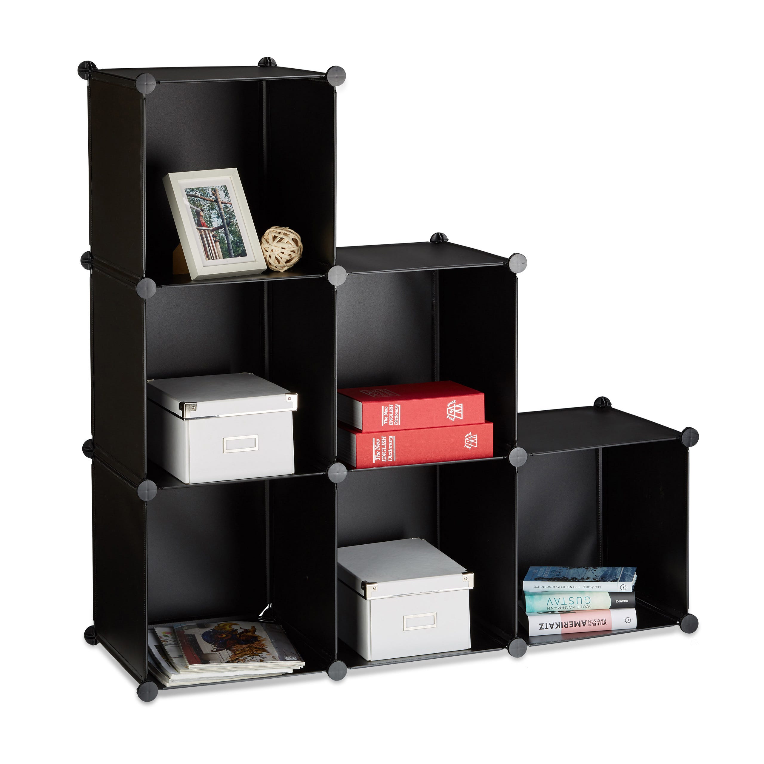 Relaxdays Étagère escalier 6 compartiments meuble bibliothèque séparation  multi-cases séparateur de pièces, noir