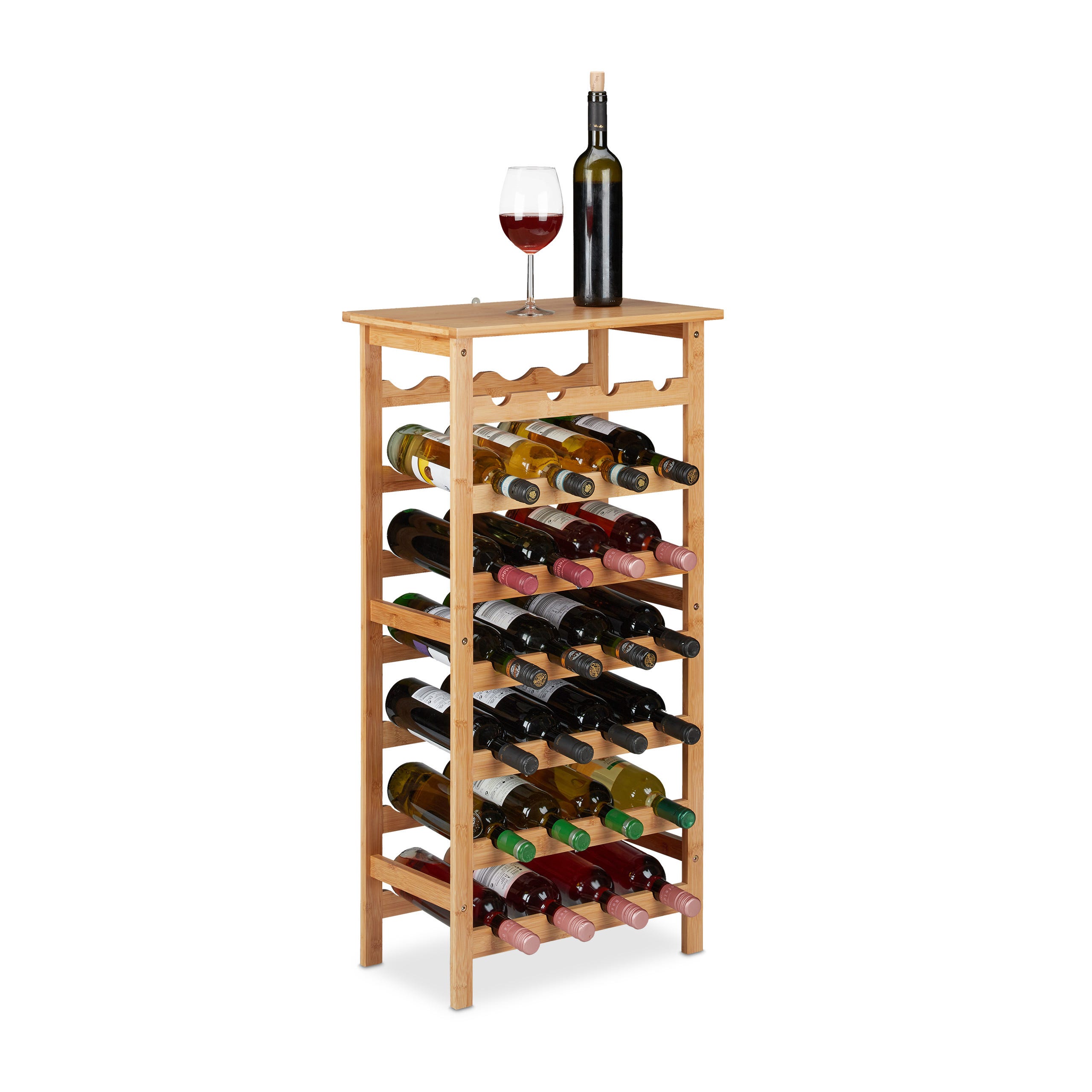 Kinbor Étagère à vin en bambou à 6 niveaux avec tiroir, étagère de  rangement sur pied avec 36 bouteilles pour bar, cave à vin, cave, armoire