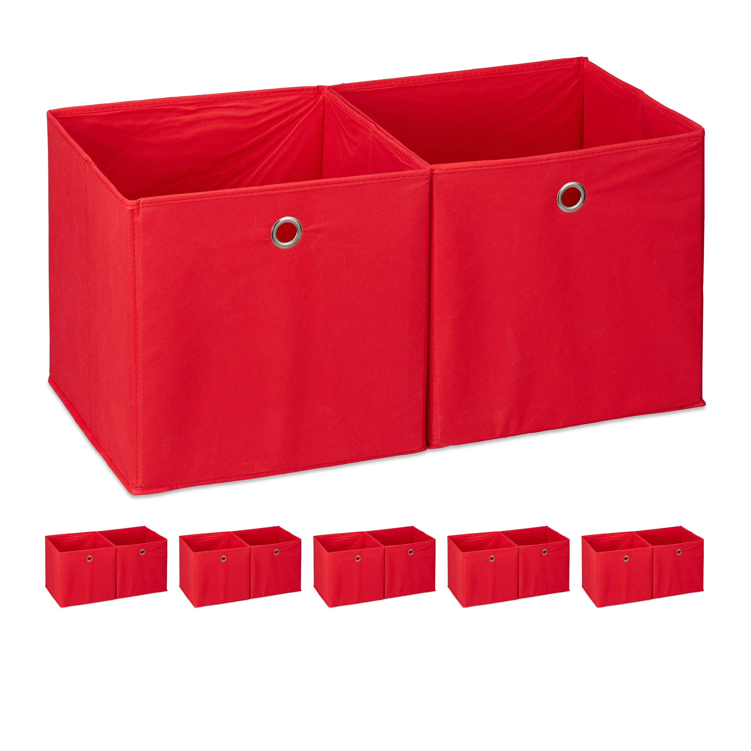 12x Cestini Porta-Oggetti, Quadrati, per lo Scaffale, Scatole a Forma di  Cubo, HxLxP: 30 x 30 x 30 cm, Rosso