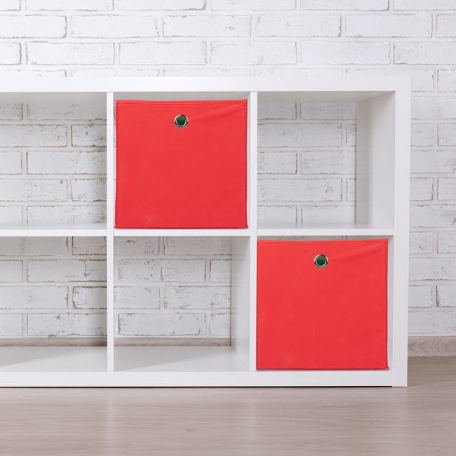 12x boîtes de rangement, carrées en tissu, Cubique, 30x30x30 cm, rouge