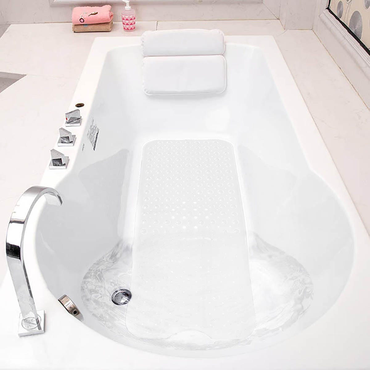 Tappeto in PVC antiscivolo per vasca da bagno 100 x 40 cm Bianco