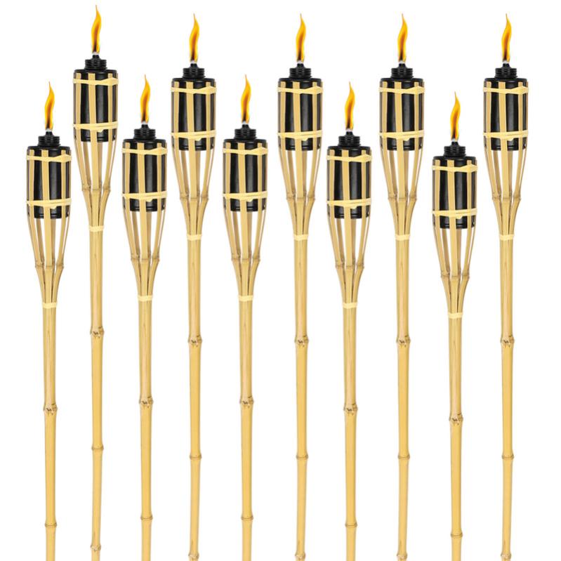 Fiaccole Da Giardino Relaxdays - Set 10 Pezzi In Bamb&ugrave;, Accensione A Olio, H 90 Cm, Colore Rosa | Per Esterni