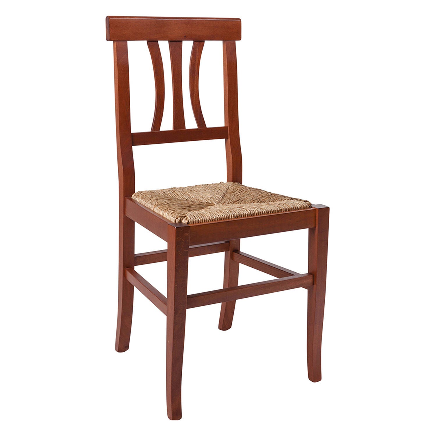 Juego de 2 sillas de salón o cocina, estilo rústico, estructura de madera  con fondo de paja, 42,5x42h89 cm, color Nogal