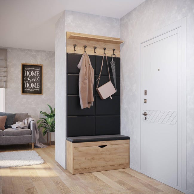 Appendiabiti Con Scarpiera E Cuscino - Nero, Per Corridoio O Ingresso, Con Cassetti E Ganci Eleganti - Foto 6