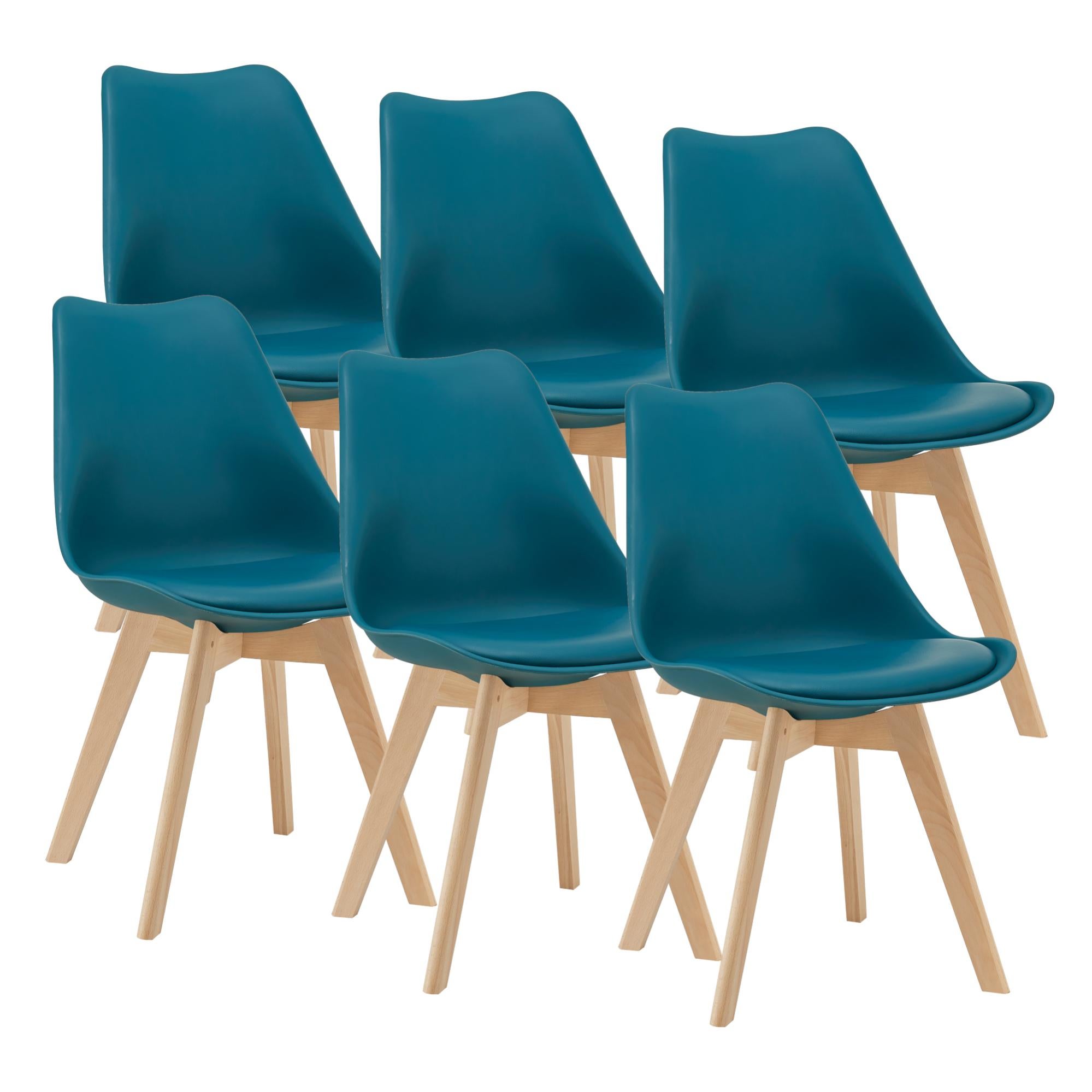 Sedia moderna imbottita rivestita in tessuto blu gambe in legno cm