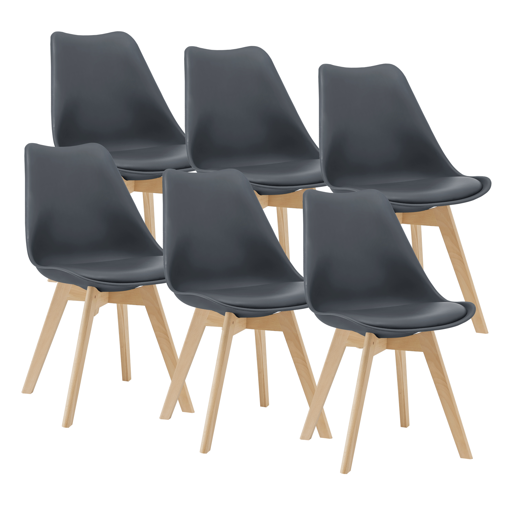 Juego de 6 sillas de comedor fläten 81 x 49 x 57 cm cuero sintético patas de haya - gris [en.casa]