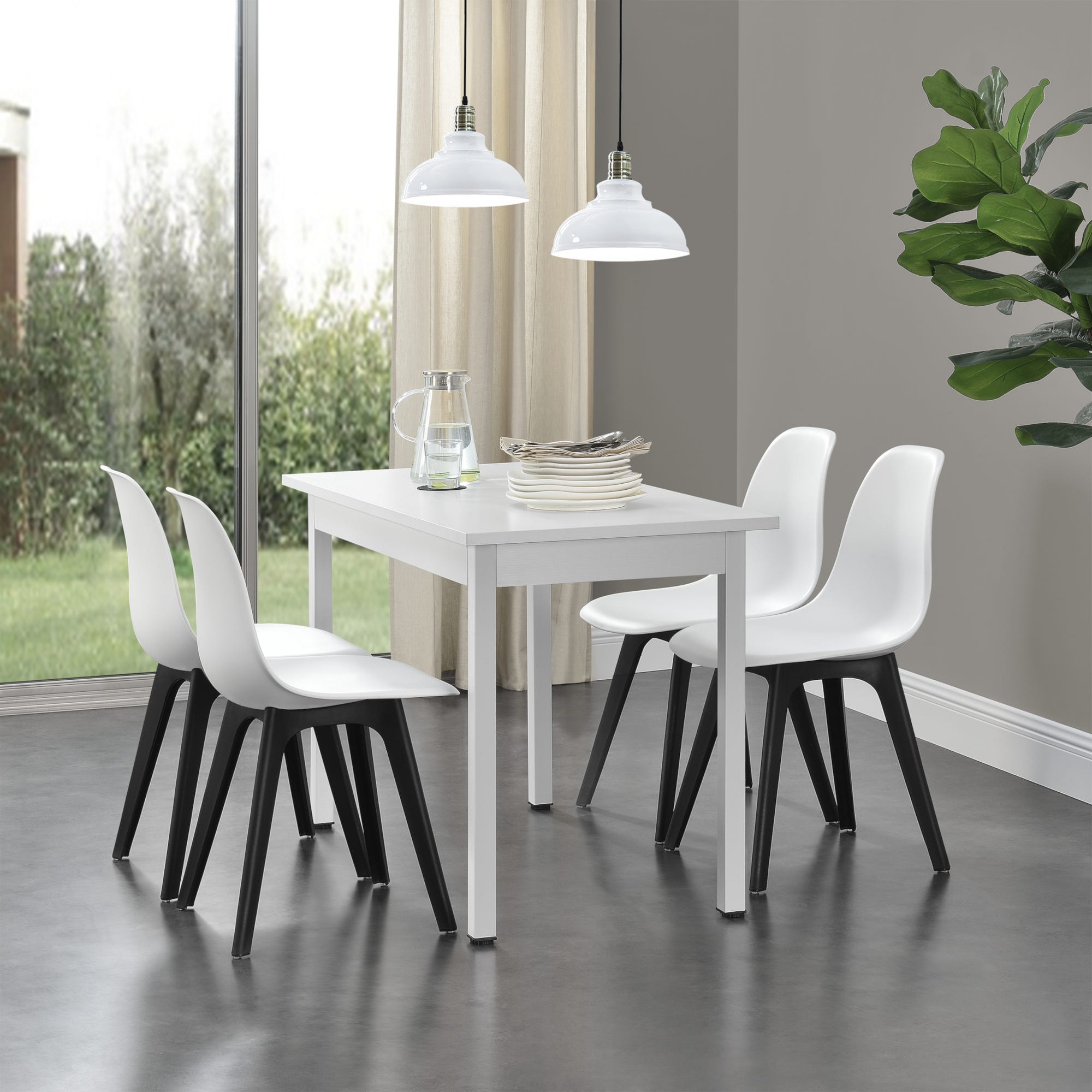 en.casa] Sedie per Sala da Pranzo Design 83 x 54 x 48 cm Set di 4 Pezzi  Plastica Bianco/Nero