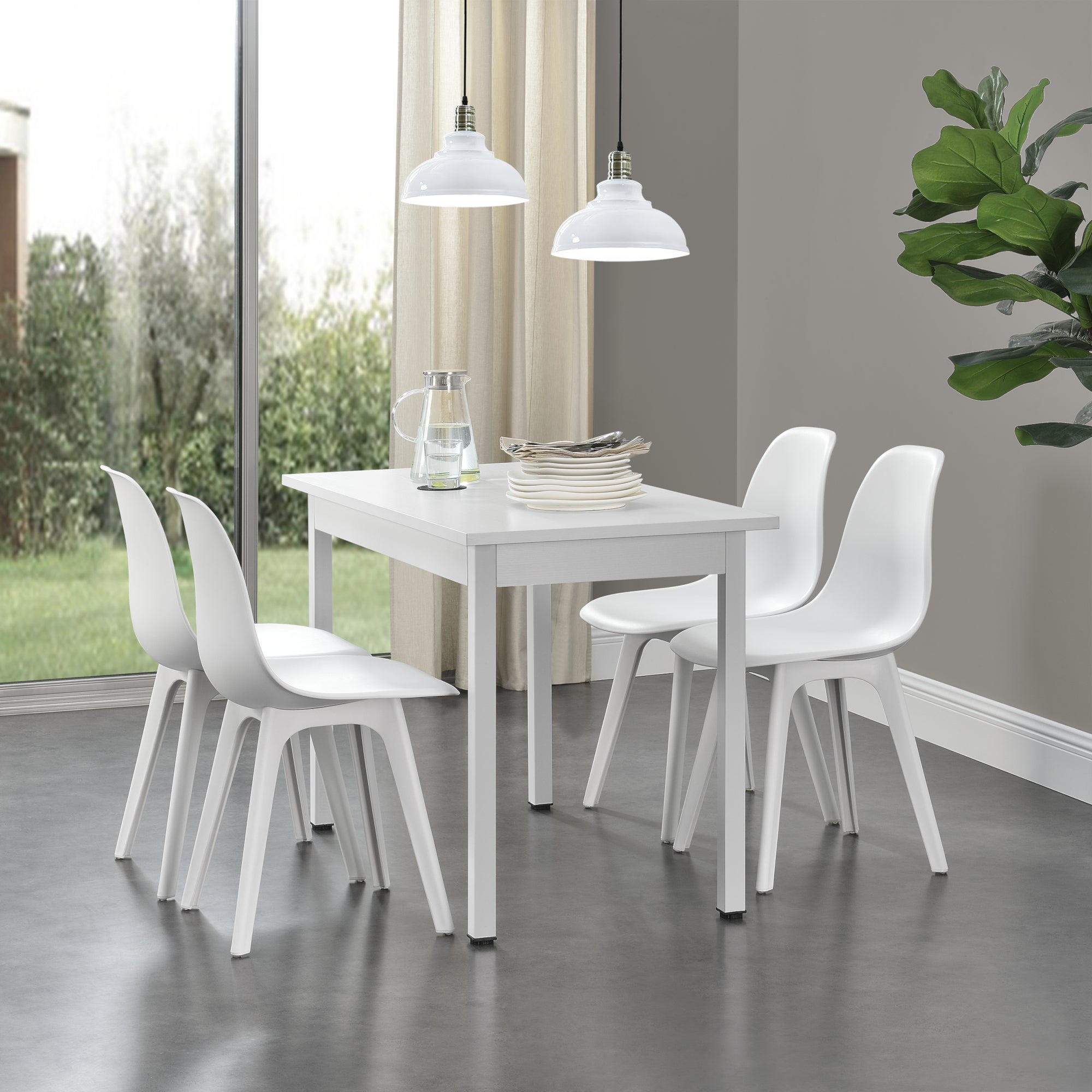 [en.casa] Sedie per Sala da Pranzo Design 83 x 54 x 48 cm Set di 4 Pezzi  Plastica Bianco