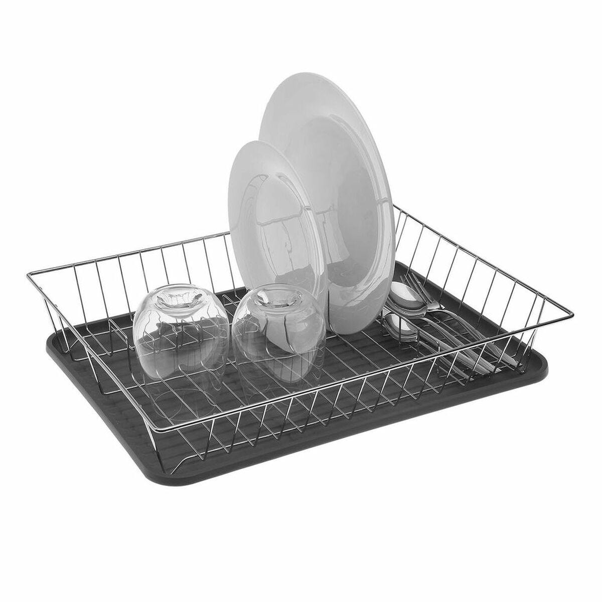 ALUMINIUM ET PLASTIQUE - Egouttoir à vaisselle + plateau - 48x35.5 cm - gris