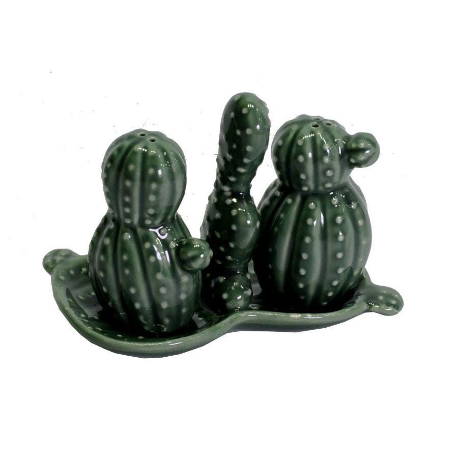 Saliera e pepiera cactus ceramica verde cm13,5x8,5h10